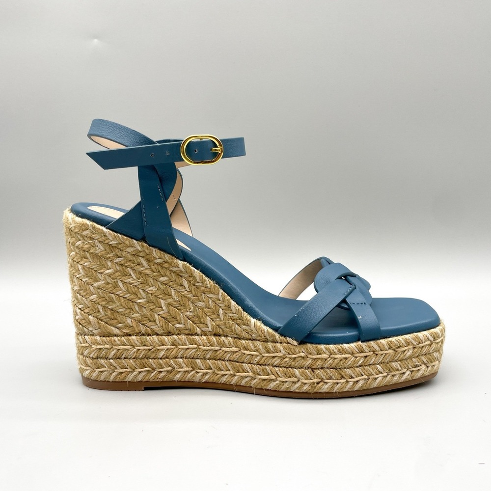 Stuart Weitzman Womens 8B Braided Platform Espadrille Wedge Sandals Blue Leather